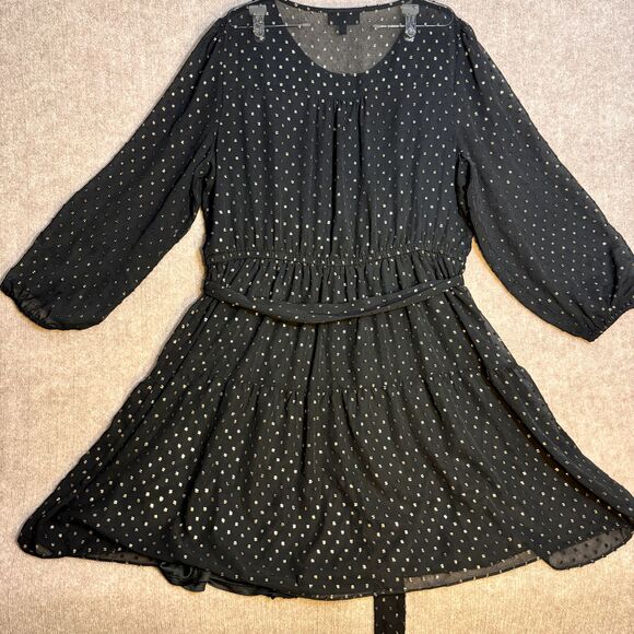 Lane Bryant 20 Midi Black Cocktail Dress with Gold Polka‎ Dots - Picture 6 of 8